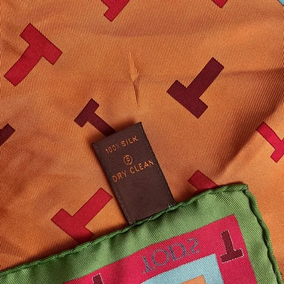 Tod's Orange and Green Silk Scarf - Picture 7 of 7